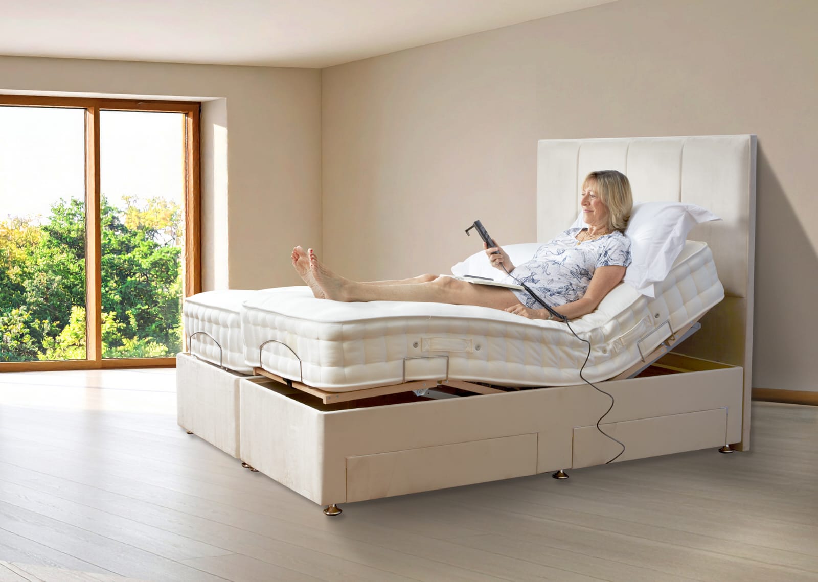 The Avon adjustable bed in cream upholstery