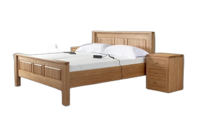 York handmade solid oak bed frame shown with matching York bedside cabinets
