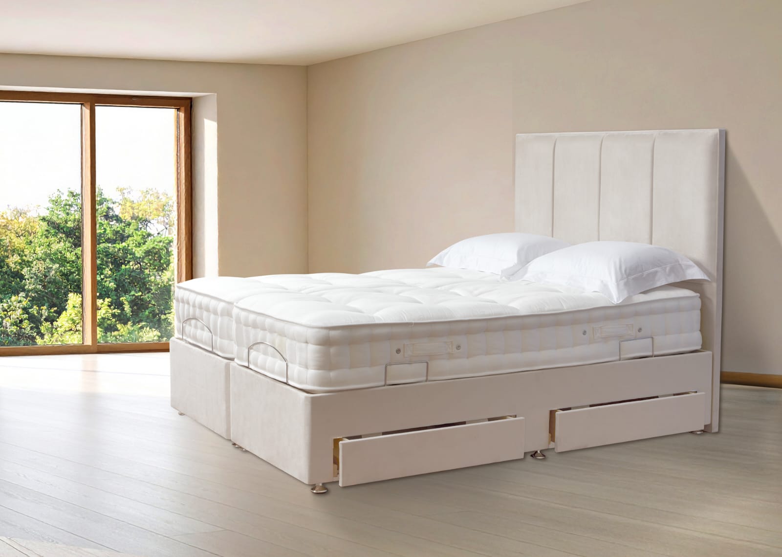 Avon bed angled with storage drawers